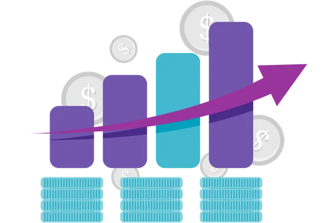 Bar chart with coin  Illustration