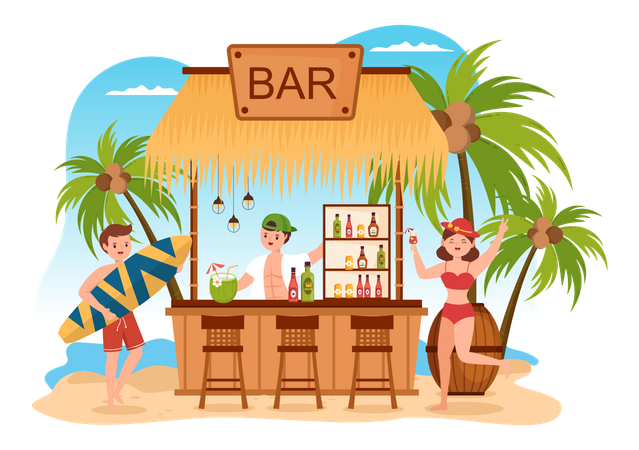 Bar de cócteles tropicales  Ilustración