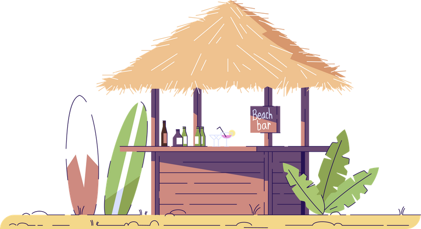 Bar de plage vide et planches de surf  Illustration