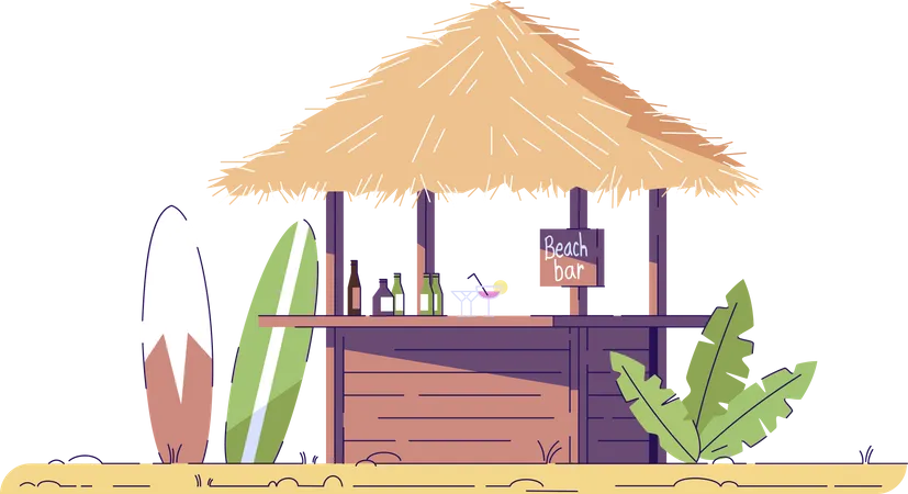 Bar de plage vide et planches de surf  Illustration