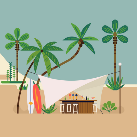 Bar de praia com palmeiras  Ilustração