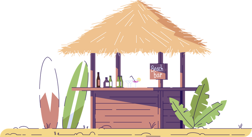 Bar de praia vazio e pranchas de surf  Ilustração