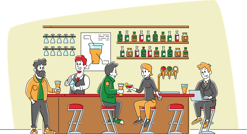 Recreação em bar  Ilustração