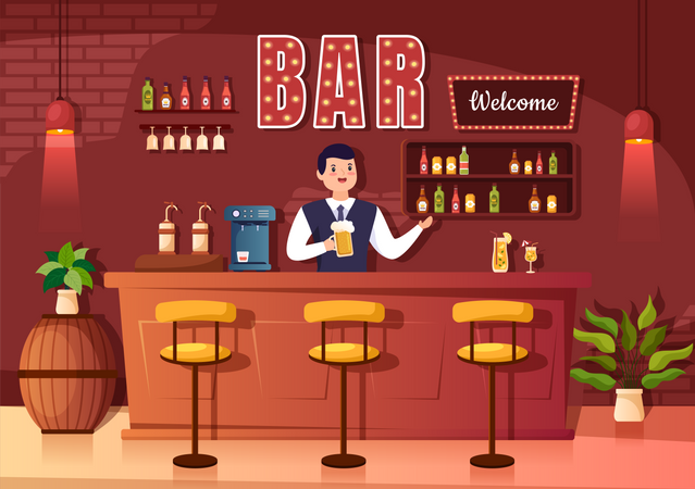 Bar-restaurant de nuit  Illustration