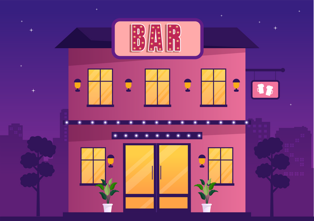 Bar restaurante nocturno  Ilustración