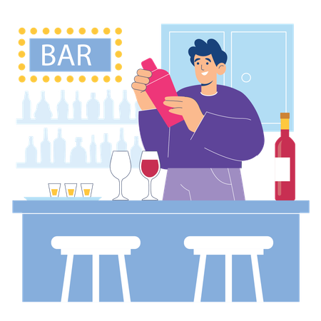 Bar tender making cocktail  Illustration
