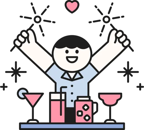 Barman sirviendo bebida  Ilustración