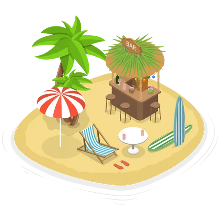 Bar Tiki de playa tropical  Ilustración