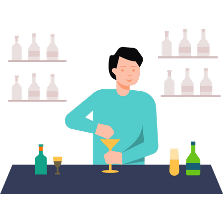 Bar waiter making drinks  Illustration