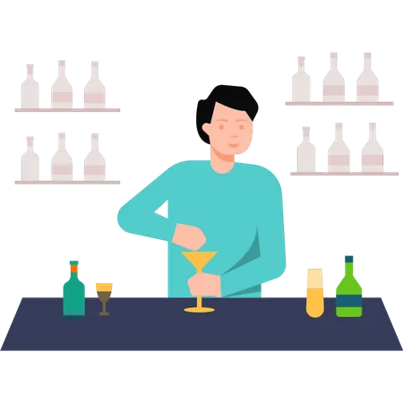 Bar waiter making drinks  Illustration