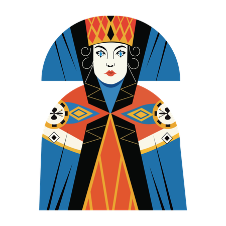Reina del juego, personaje, póquer, casino, baraja  Ilustración