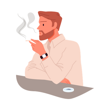 Hombre de barba fumando  Ilustración