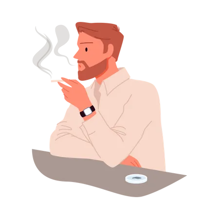 Hombre de barba fumando  Ilustración