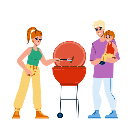 Barbacoa de cocina familiar  Ilustración