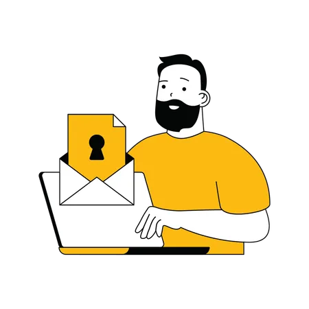 Homme barbe montrant la protection du courrier  Illustration