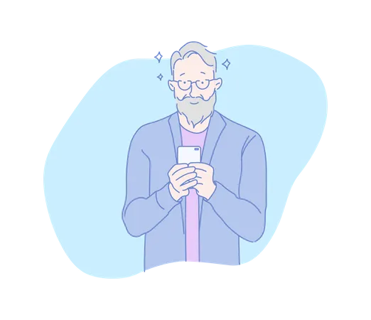 Homme barbe tenant un mobile  Illustration