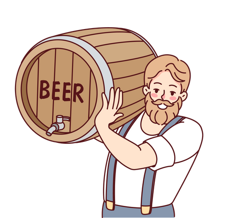 Homme barbu tenant un tonneau de bière  Illustration