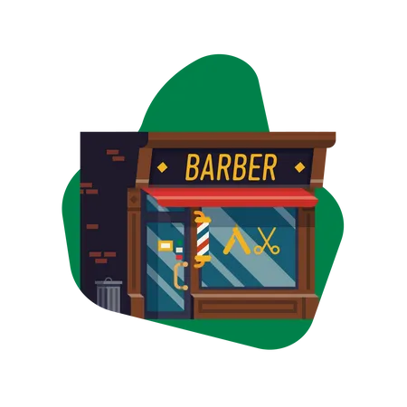 Ilustracao Vetorial Plana Na Barbearia Conceito De Pequeno Negocio Local Loja Com Escrita De Sinal Barbeiro E Poste De Barbeiro Isolado Em Fundo Branco Ilustração