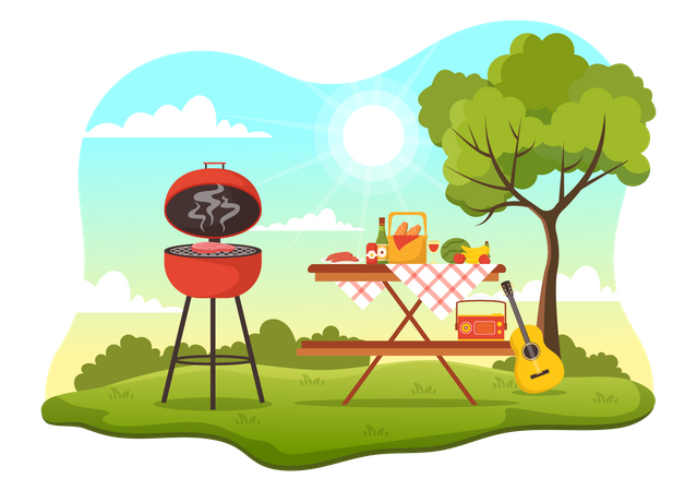 Nourriture pour barbecue en plein air  Illustration