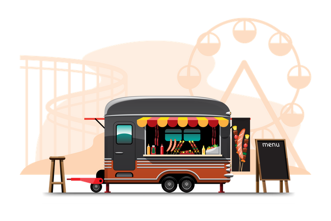Barbecue shop on wheels Illustration