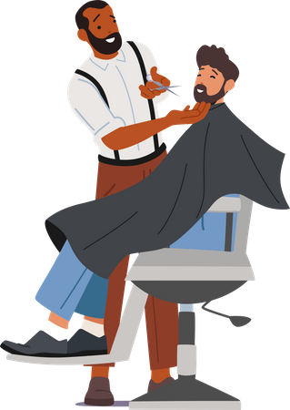 Barbeiro modelando a barba do cliente  Ilustração