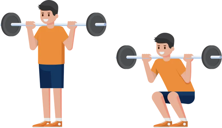 Man In Bodybuilding And Weight Training Poses Barbell Squat Illustration
