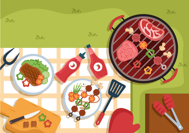 Barbeque meal at picnic Illustration