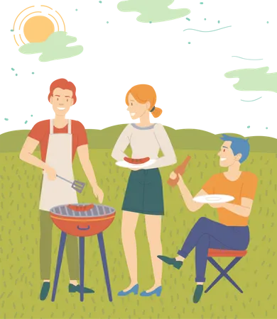 Barbeque party with friends  Illustration
