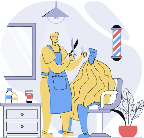 Barber cuts hair of male person  Illustration