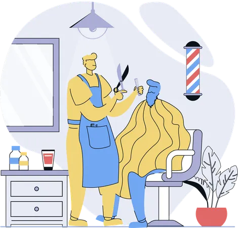 Barber cuts hair of male person  Illustration
