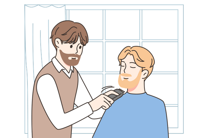 Barber cutting beard of man  Illustration