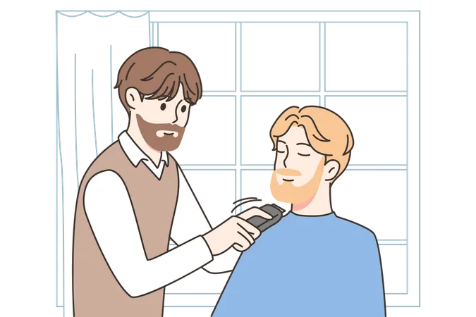Barber cutting beard of man  Illustration