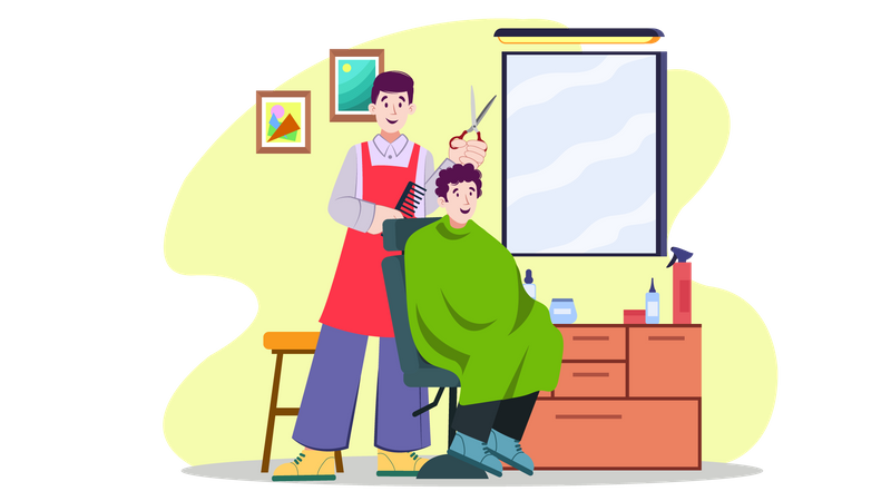 Barber cutting hair of customer  Illustration