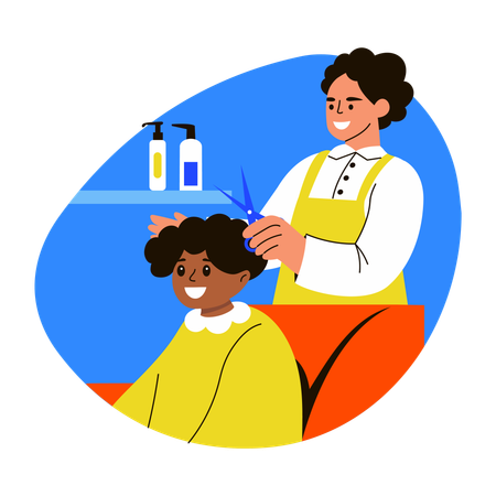 Barber doing haircut of kid  Illustration