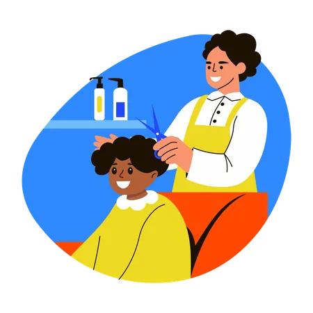 Barber doing haircut of kid  Illustration
