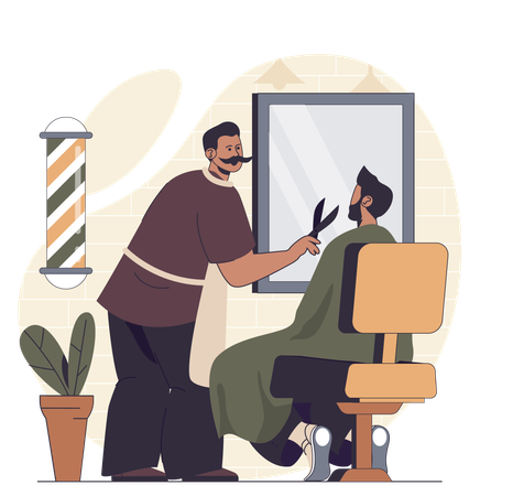 Barber doing hairstyle for customer  Illustration