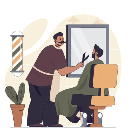 Barber doing hairstyle for customer  Illustration