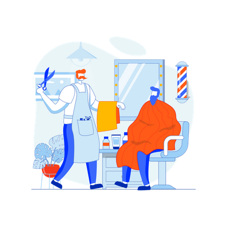 Barber holding scissor while going to cut hairs  イラスト