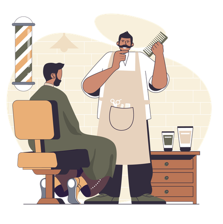 Barber making haircut for man  Illustration