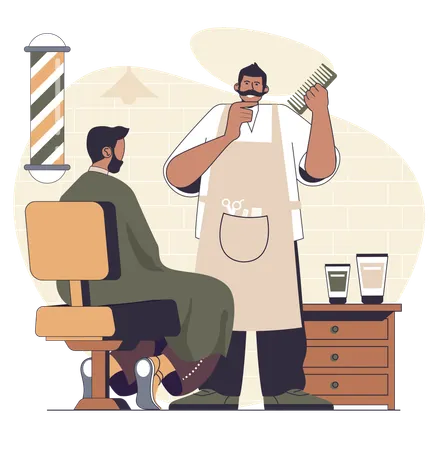Barber making haircut for man  Illustration