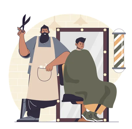 Barber making haircut for man  Illustration