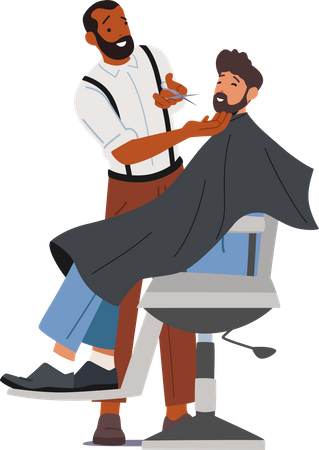 Barber shaping beard of the client  Illustration
