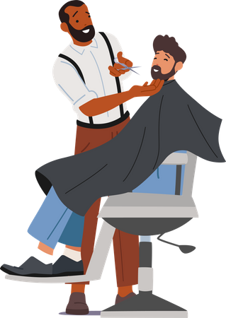 Barber shaping beard of the client  Illustration