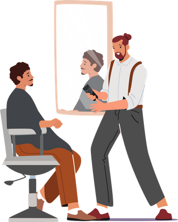 Barber shaping beard of the client  Illustration