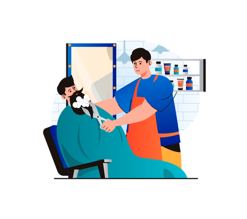 Barber shaping beard of the client  Illustration