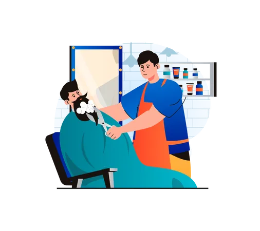 Barber shaping beard of the client  Illustration