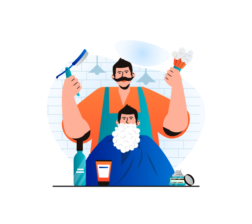 Barber shaving beard of customer  Illustration