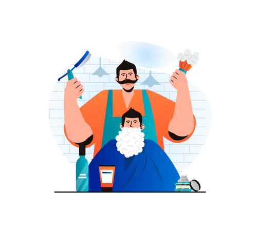 Barber shaving beard of customer  Illustration