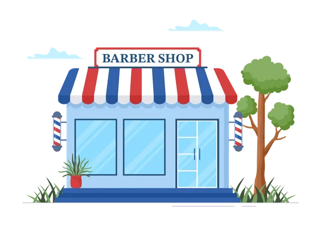 Barber Shop For Male Or Female Clients Haircut With Mirrors Desk And Hair Cutting Equipment In Flat Cartoon Hand Drawn Templates Illustration Illustration