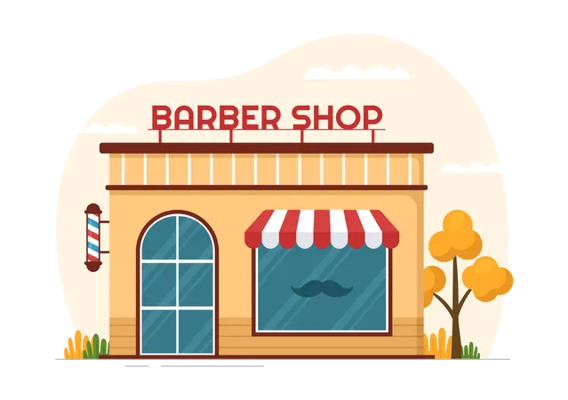 Barber Shop For Male Or Female Clients Haircut With Mirrors Desk And Hair Cutting Equipment In Flat Cartoon Hand Drawn Templates Illustration Illustration